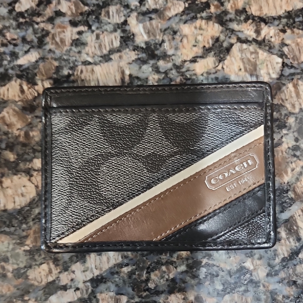 Coach Men's Black and Brown Card Holder